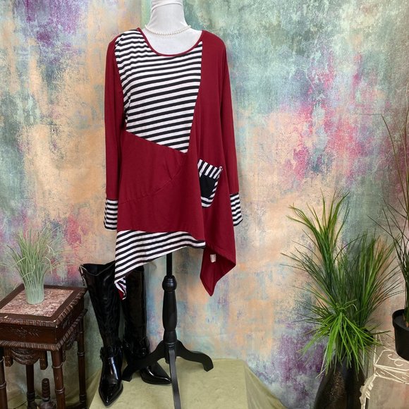 Xin Yi Tops - 📌Xin Yi Asymmetric Striped Tunic - long Shirt